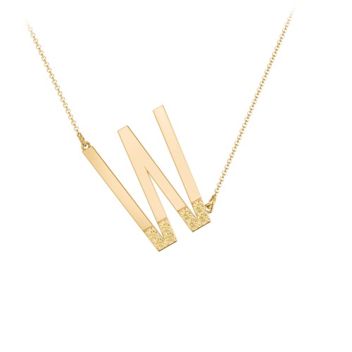 Asymmetrical Initial Necklace with Accent Stones - W – 18K Gold Plated Silver with Citrine