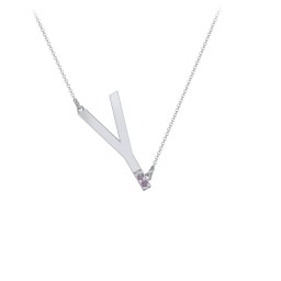 Asymmetrical Initial Necklace with Accent Stones - Y