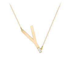 Asymmetrical Initial Necklace with Accent Stones - Y in 18K Gold Plated Silver with Aquamarine