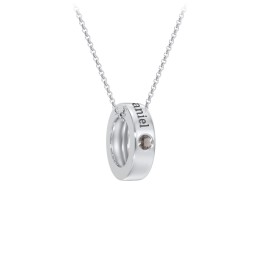 Engravable Gemstone Stacking Ring Charm Necklace - 1 in 925 Sterling Silver with Smokey Quartz