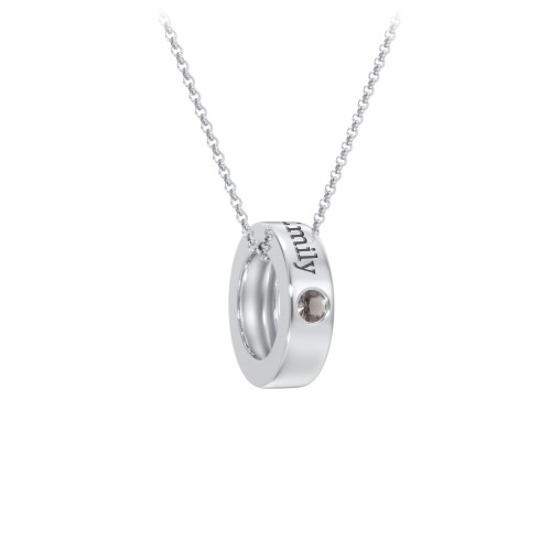 Engravable Gemstone Stacking Ring Charm Necklace - 1 – Sterling Silver with Smokey Quartz