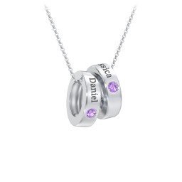 Engravable Gemstone Stacking Ring Charm Necklace - 2 in 925 Sterling Silver with Amethyst