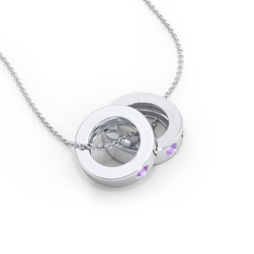 Engravable Gemstone Stacking Ring Charm Necklace - 2 – Sterling Silver with Amethyst