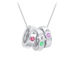 Engravable Gemstone Stacking Ring Charm Necklace - 3 in 925 Sterling Silver