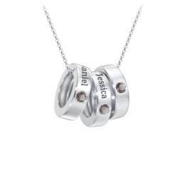 Engravable Gemstone Stacking Ring Charm Necklace - 3 in 925 Sterling Silver with Smokey Quartz