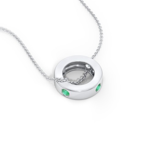 Multi-Gemstone Stacking Ring Charm Necklace - 1 – Sterling Silver with Emerald