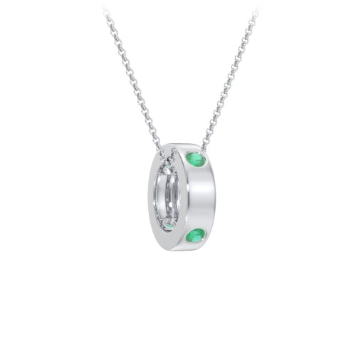 Multi-Gemstone Stacking Ring Charm Necklace - 1 – Sterling Silver with Emerald