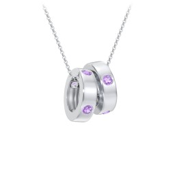 Multi-Gemstone Stacking Ring Charm Necklace - 2 in 925 Sterling Silver with Amethyst