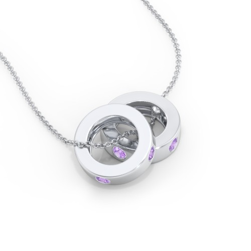Multi-Gemstone Stacking Ring Charm Necklace - 2 – Sterling Silver with Amethyst