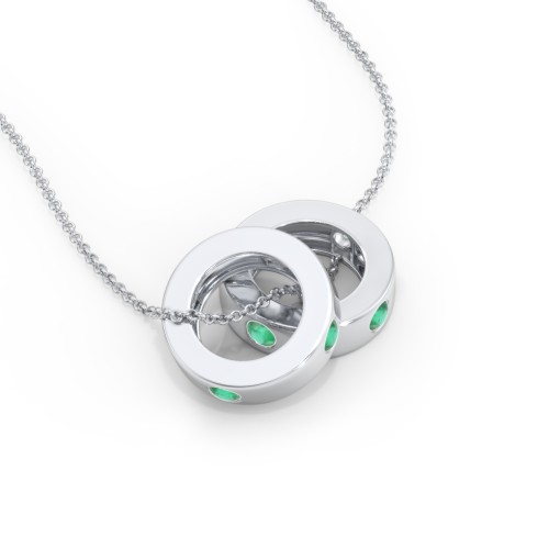 Multi-Gemstone Stacking Ring Charm Necklace - 2 – Sterling Silver with Emerald