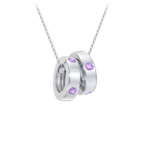 Multi-Gemstone Stacking Ring Charm Necklace - 2 – Sterling Silver with Amethyst
