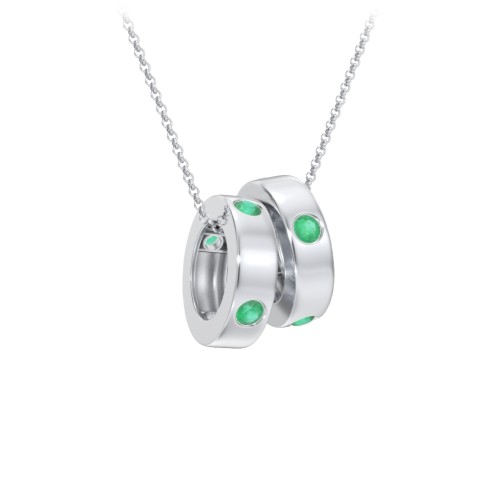 Multi-Gemstone Stacking Ring Charm Necklace - 2 – Sterling Silver with Emerald