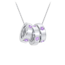 Multi-Gemstone Stacking Ring Charm Necklace - 3 in 925 Sterling Silver with Amethyst