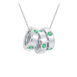 Multi-Gemstone Stacking Ring Charm Necklace - 3 in 925 Sterling Silver with Emerald