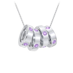 Multi-Gemstone Stacking Ring Charm Necklace - 4 in 925 Sterling Silver with Amethyst