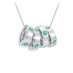 Multi-Gemstone Stacking Ring Charm Necklace - 4 in 925 Sterling Silver with Emerald