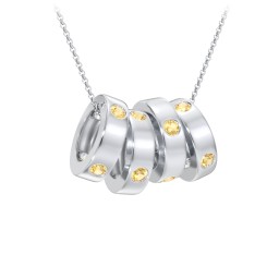 Multi-Gemstone Stacking Ring Charm Necklace - 4 in 925 Sterling Silver with Citrine
