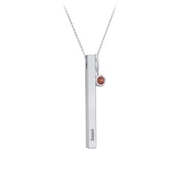 Engravable Vertical 3D Bar Necklace with 1-Stone Charm