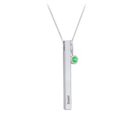 Engravable Vertical 3D Bar Necklace with 1-Stone Charm