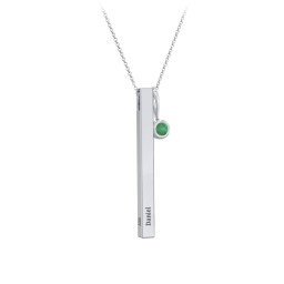 Engravable Vertical 3D Bar Necklace with 1-Stone Charm in 925 Sterling Silver with Emerald