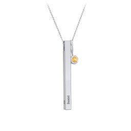 Engravable Vertical 3D Bar Necklace with 1-Stone Charm in 925 Sterling Silver with Citrine