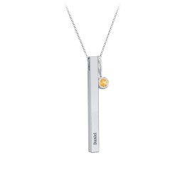 Engravable Vertical 3D Bar Necklace with 1-Stone Charm in 925 Sterling Silver with Citrine