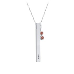 Engravable Vertical 3D Bar Necklace with 2-Stone Charm