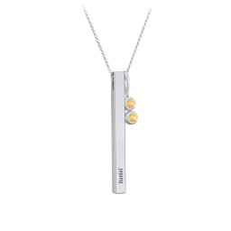 Engravable Vertical 3D Bar Necklace with 2-Stone Charm in 925 Sterling Silver with Citrine