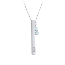 Engravable Vertical 3D Bar Necklace with 2-Stone Charm in 925 Sterling Silver with Blue Topaz