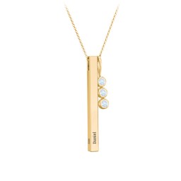 Engravable Vertical 3D Bar Necklace with 3-Stone Charm