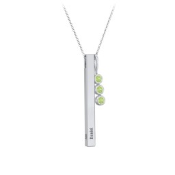 Engravable Vertical 3D Bar Necklace with 3-Stone Charm in 925 Sterling Silver with Peridot