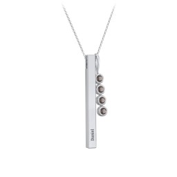 Engravable Vertical 3D Bar Necklace with 4-Stone Charm in 925 Sterling Silver with Smokey Quartz