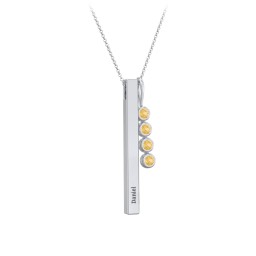 Engravable Vertical 3D Bar Necklace with 4-Stone Charm in 925 Sterling Silver with Citrine