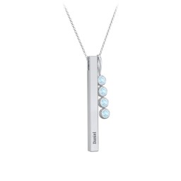 Engravable Vertical 3D Bar Necklace with 4-Stone Charm in 925 Sterling Silver with Blue Topaz
