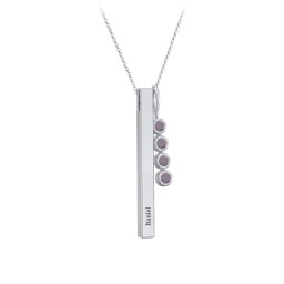 Engravable Vertical 3D Bar Necklace with 4-Stone Charm in 925 Sterling Silver with Alexandrite