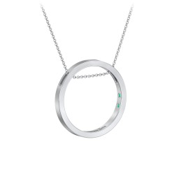 Engravable Floating Circle Necklace with Hidden Gemstones in 925 Sterling Silver with Emerald