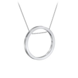 Engravable Floating Circle Necklace with Hidden Gemstones in 925 Sterling Silver with Smokey Quartz