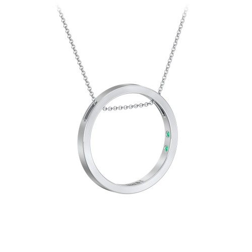 Engravable Floating Circle Necklace with Hidden Gemstones – Sterling Silver with Emerald