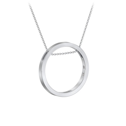 Engravable Floating Circle Necklace with Hidden Gemstones – Sterling Silver with Smokey Quartz