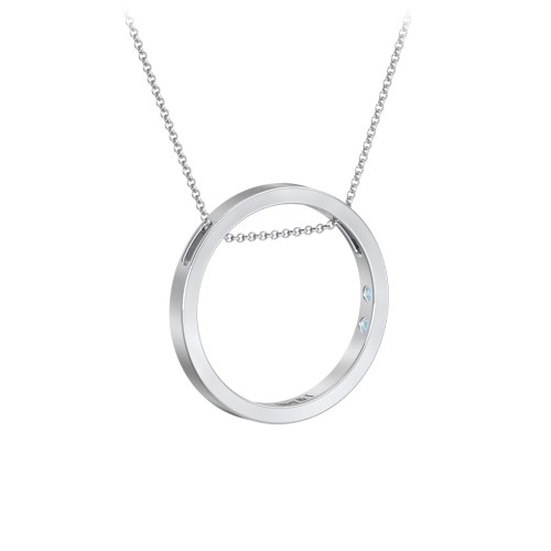 Engravable Floating Circle Necklace with Hidden Gemstones – Sterling Silver with Blue Topaz