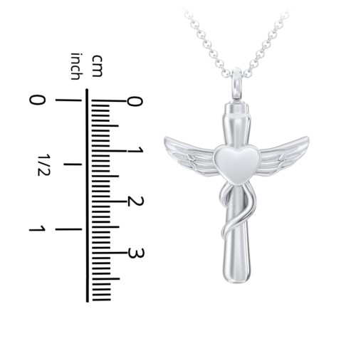 Engravable Winged Cross Urn Necklace in Yellow Ion-Plated Steel