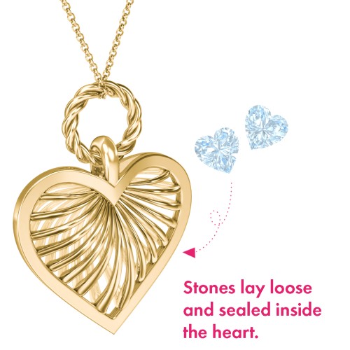 Radiant Caged Heart Necklace with 1-6 Birthstones – 18K Gold Plated Silver with Aquamarine