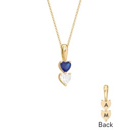 Engravable Generations Stacking Hearts Pendant - 2 in 18K Gold Plated Silver with Blue Sapphire and Cubic Zirconia