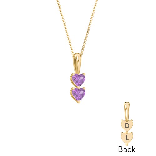 Engravable Generations Stacking Hearts Pendant - 2 – 18K Gold Plated Silver with Amethyst