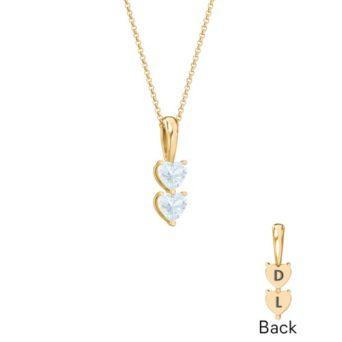 Engravable Generations Stacking Hearts Pendant - 2 – 18K Gold Plated Silver with Aquamarine