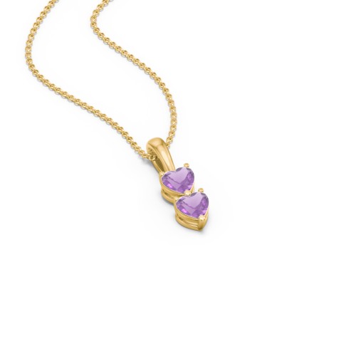 Engravable Generations Stacking Hearts Pendant - 2 – 18K Gold Plated Silver with Amethyst