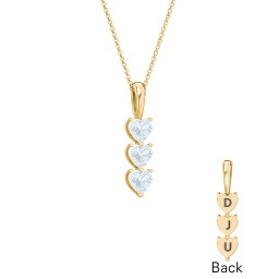 Engravable Generations Stacking Hearts Pendant - 3 in 18K Gold Plated Silver with Aquamarine