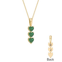 Engravable Generations Stacking Hearts Pendant - 3 in 18K Gold Plated Silver with Emerald