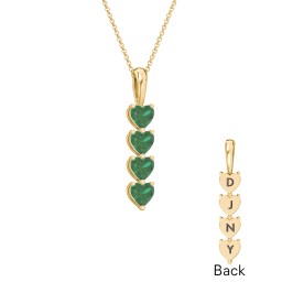 Engravable Generations Stacking Hearts Pendant - 4 in 18K Gold Plated Silver with Emerald
