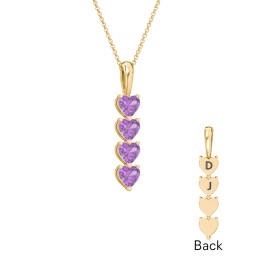 Engravable Generations Stacking Hearts Pendant - 4 in 18K Gold Plated Silver with Amethyst